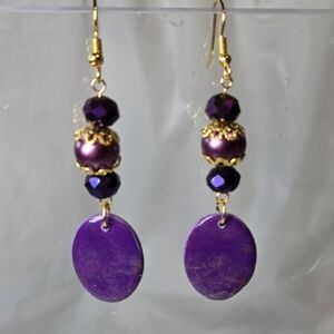 Handmade Purple and Gold Beaded Earrings